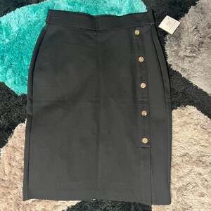 Rafaella Black Pencil Skirt with Gold Buttons, Size 4 - NWT Office Chic